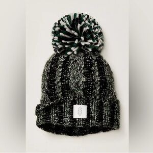 NWOT • Free People FP Movement “Pom Party” Reflective Beanie • Green/Black